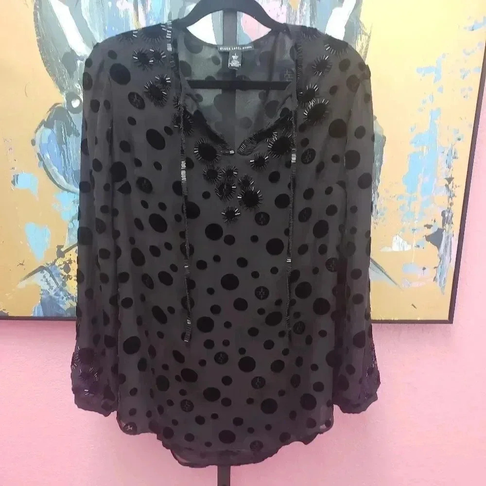 Chico's Black Label Burnout Blouse w/Velvet Dots